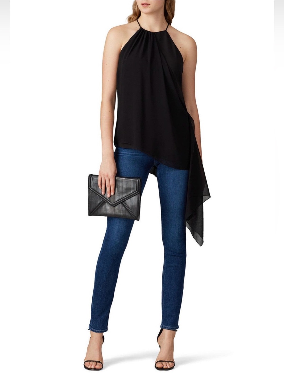 Halston~Black Halter Neck Draped Asymmetric Top~Size 4~$245~